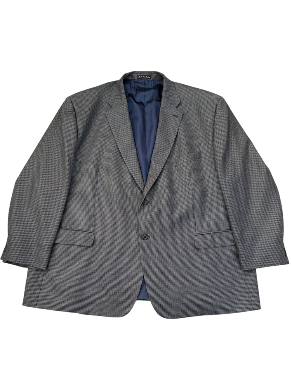 Lauren Ralph Lauren 56R Grey Blue Silk Wool Houndstooth Sport Coat Blazer Mexico